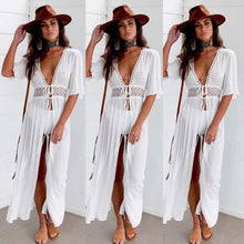 Load image into Gallery viewer, Long Maxi Dress Beach Cover Up Tunic Pareo V Neck. Sizes From Small to Plus Size
