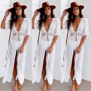 Long Maxi Dress Beach Cover Up Tunic Pareo V Neck. Sizes From Small to Plus Size