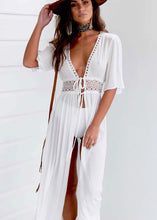 Load image into Gallery viewer, Long Maxi Dress Beach Cover Up Tunic Pareo V Neck. Sizes From Small to Plus Size
