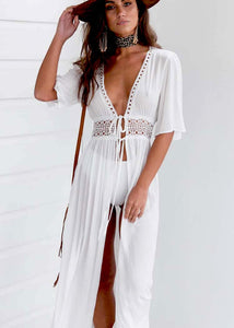 Long Maxi Dress Beach Cover Up Tunic Pareo V Neck. Sizes From Small to Plus Size
